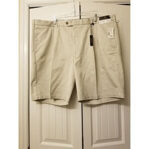 Gary Player Pleated Shorts Mens 48 Beige Wrinkle Resistant Cotton Twill Golf 9in